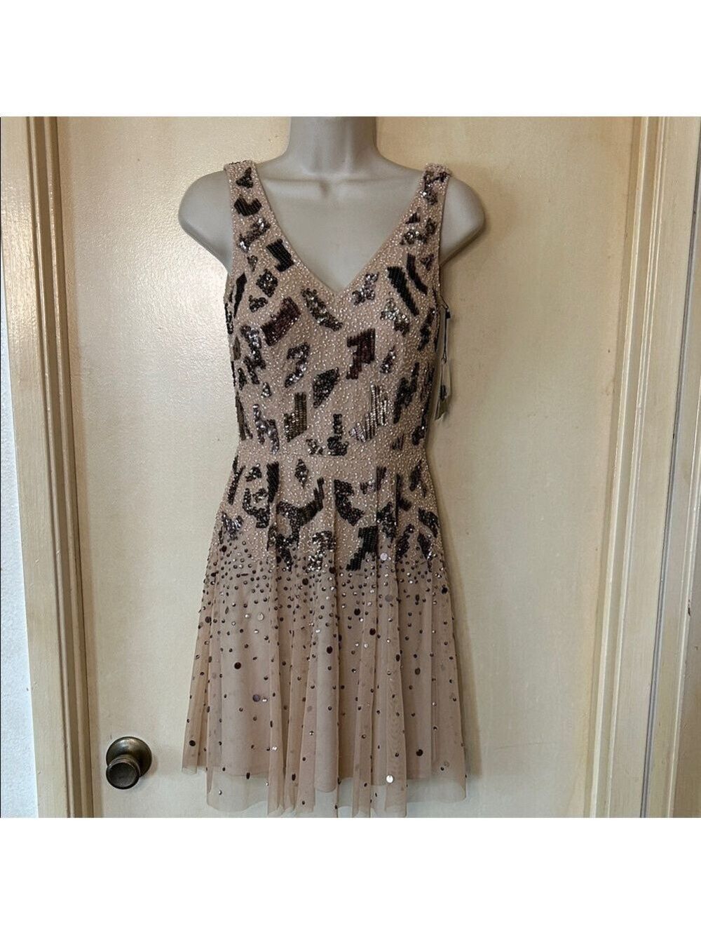 Night Zoom by adL Beige and BronzeSequin Party Dress size XS NWT